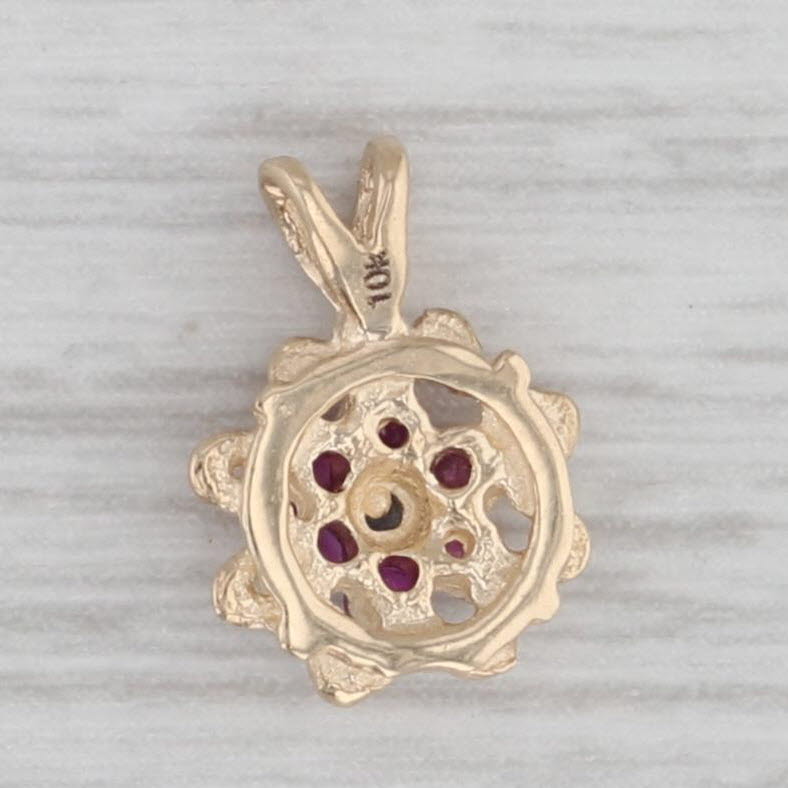 Gray 0.12ctw Ruby Diamond Flower Pendant 10k Yellow Gold Small Floral Drop