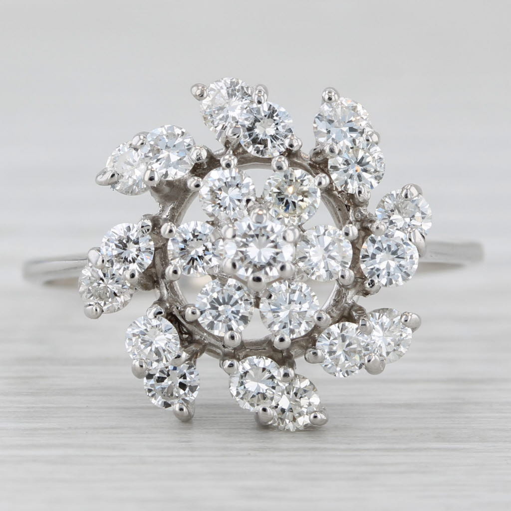 Light Gray Vintage 1ctw Diamond Cluster Flower Ring 18k White Gold Size 9