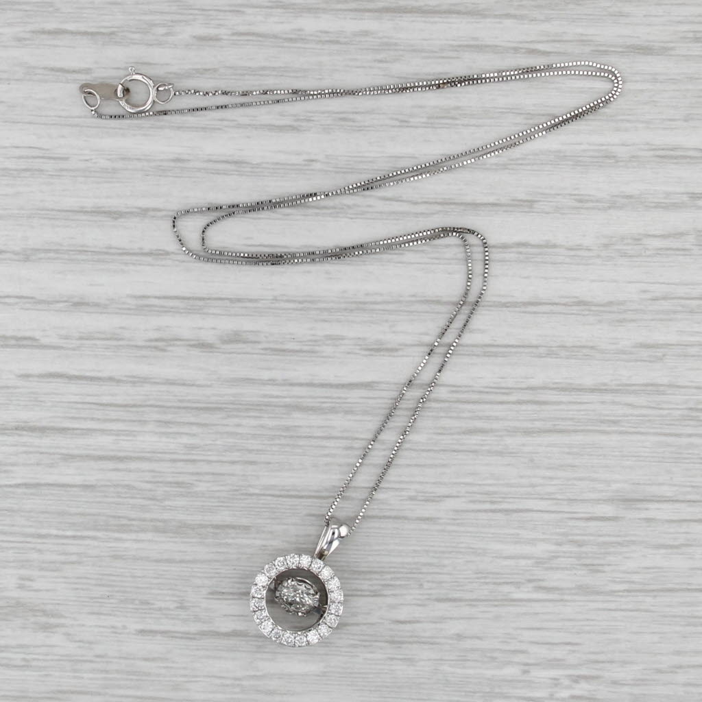 0.65ctw Diamond Floating Halo Pendant Necklace 14k White Gold 18" Box Chain
