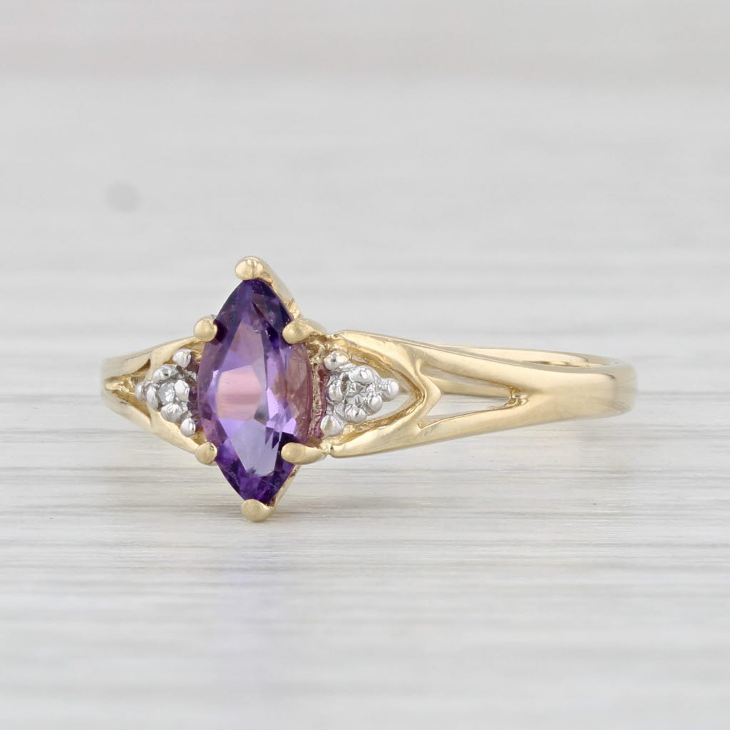 Light Gray 0.50ct Marquise Amethyst Diamond Ring 14k Yellow Gold Size 6.75