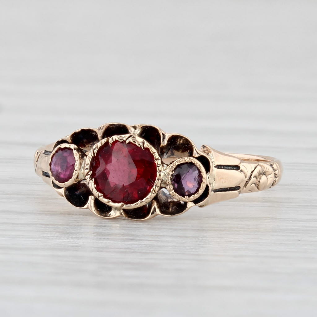 Light Gray Antique Victorian Garnet Ruby Ring 9k Yellow Gold Size 5.5