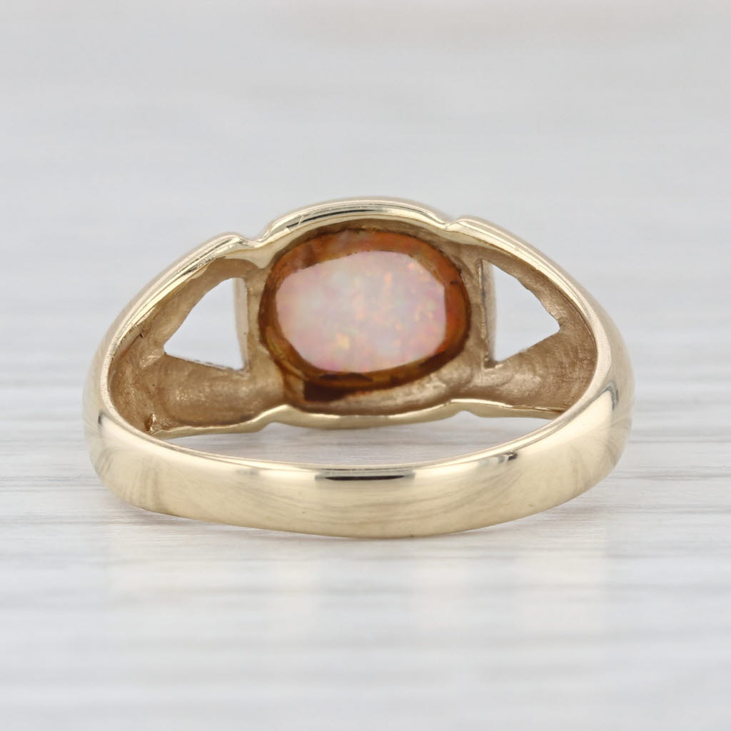 Lab Created Opal Cabochon Solitaire Ring 10k Yellow Gold Size 7.5