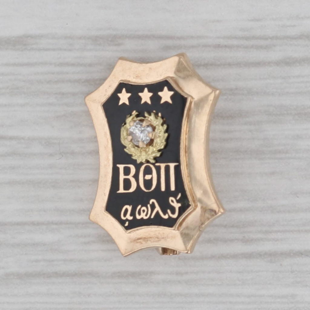 Gray Beta Theta Pi Badge 12k Gold Diamond Enamel Antique 1909 Fraternity Pin