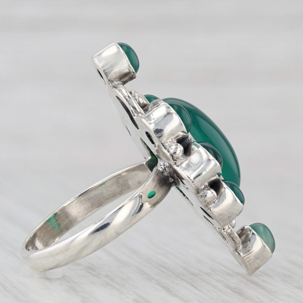 Light Gray Green Chalcedony Cocktail Ring Sterling Silver Size 6.25 Pear Cluster