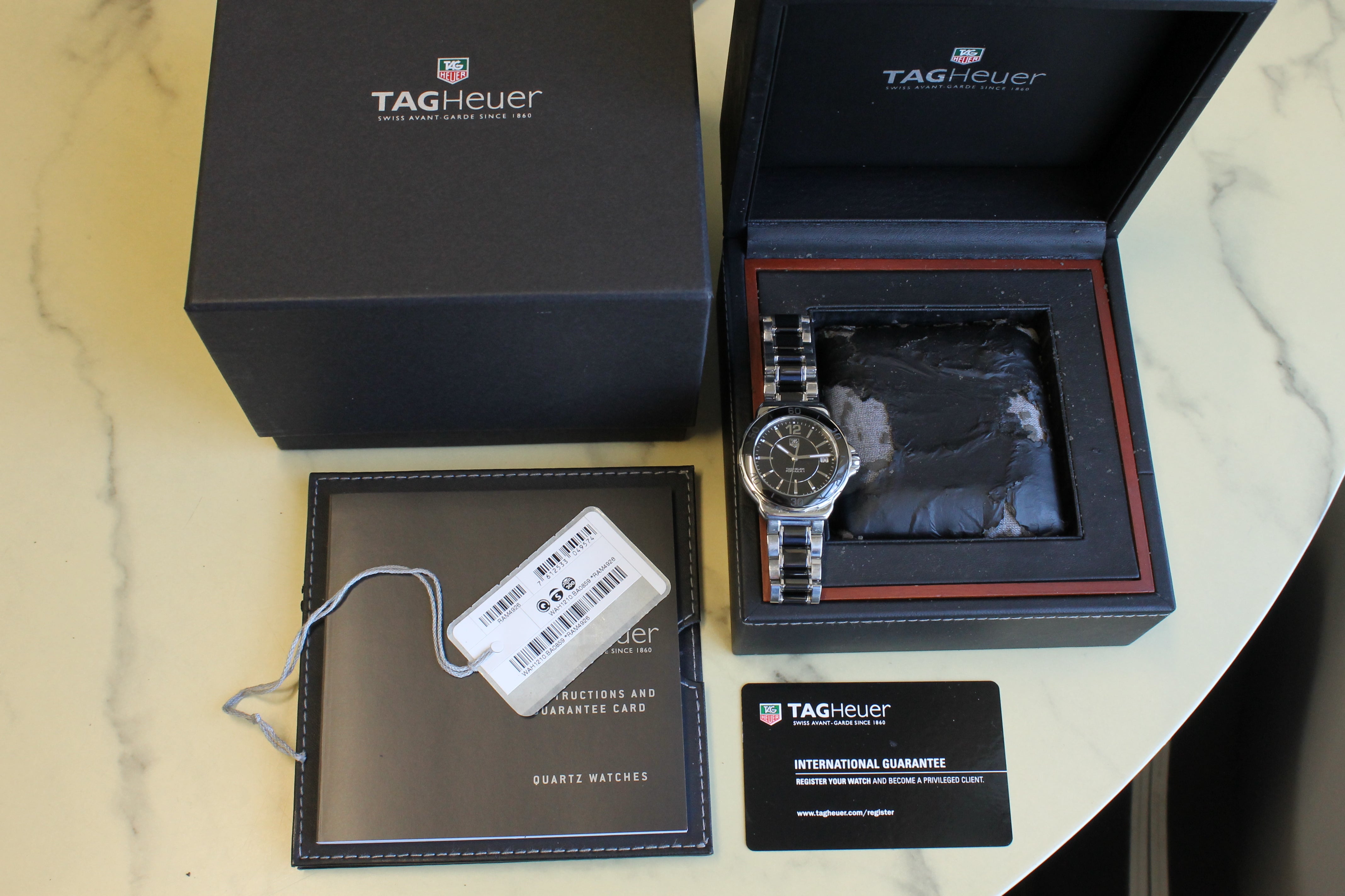 Gray Tag Heuer Ladies Formula 1 WAH1210 35mm Steel & Ceramic Quartz Watch Box Tag