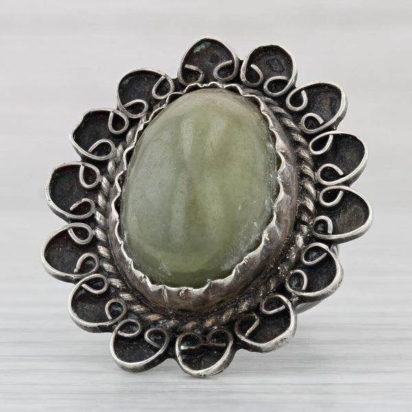 Light Gray Vintage Southwestern Green Oval Cabochon Ring Sterling Silver Size 6 Statement