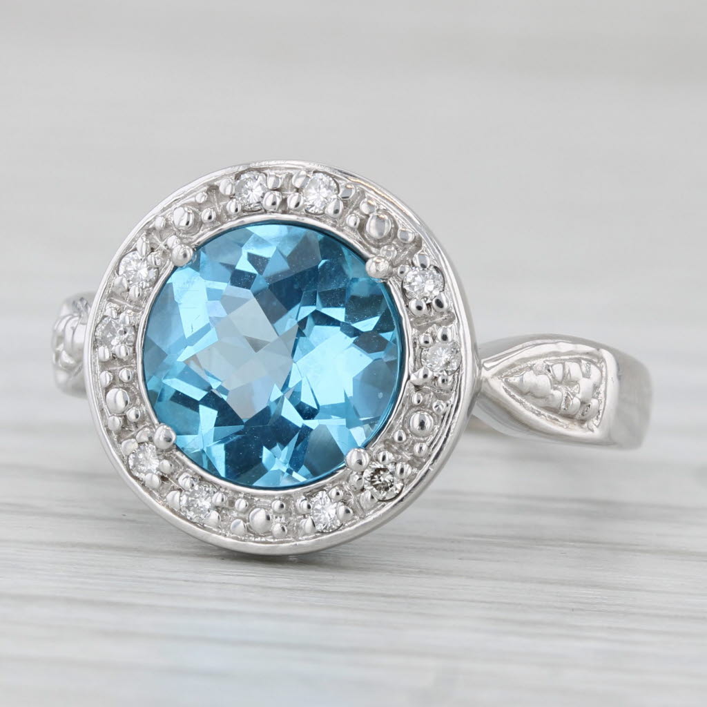 Light Gray 3.60ctw Blue Topaz Diamond Halo Ring 14k White Gold Size 6