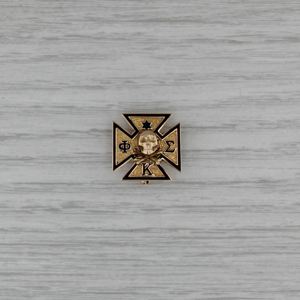 Large Sigma Phi Kappa Skull Cross Pin 10k Gold 1928 Greek Fraternity Badge