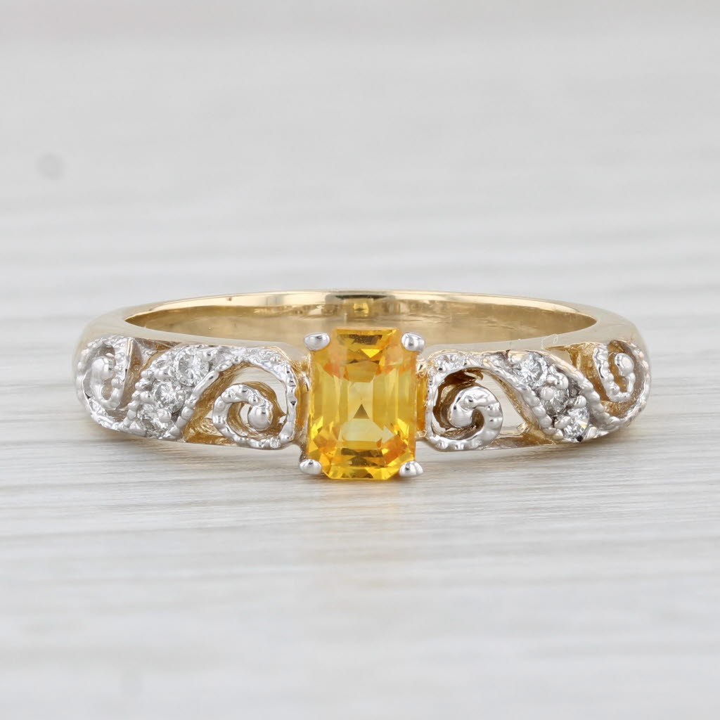 Light Gray 0.79ctw Yellow Sapphire Diamond Ring 14k Yellow Gold Size 8 Stackable