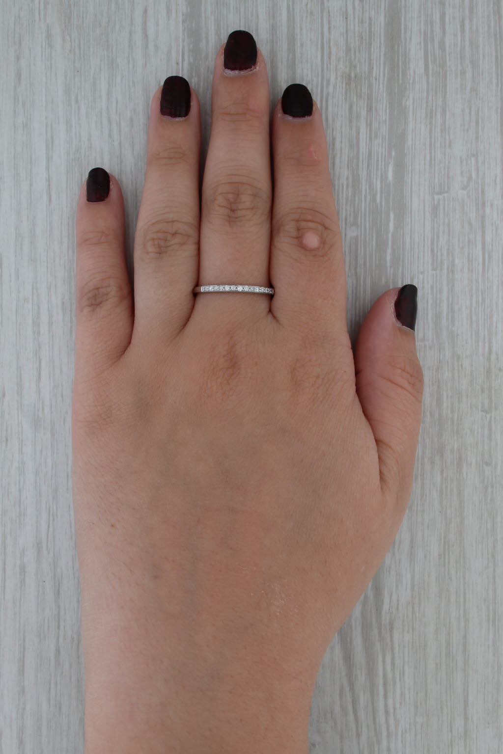 0.09ctw Diamond Wedding Band 10k White Gold Stackable Ring Size 10.5
