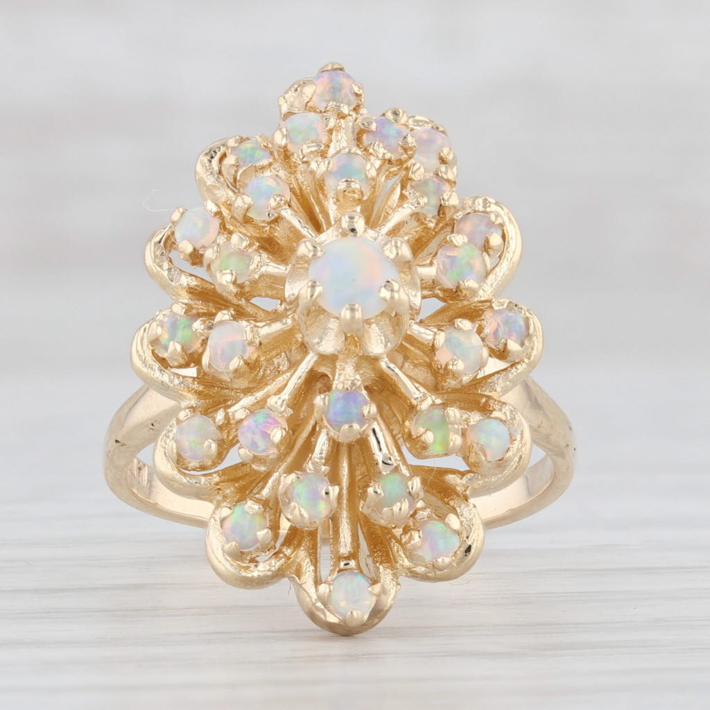 Light Gray Opal Cluster Ring 14k Yellow Gold Size 6.25 Cocktail