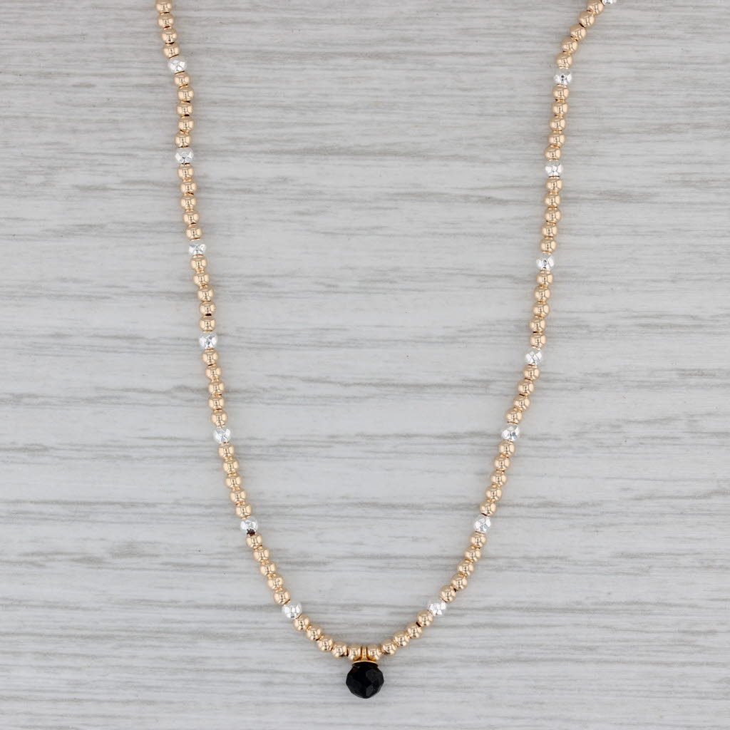 Gray Black Glass Drop Bead Strand Necklace 14k White Yellow Gold 14"-16"