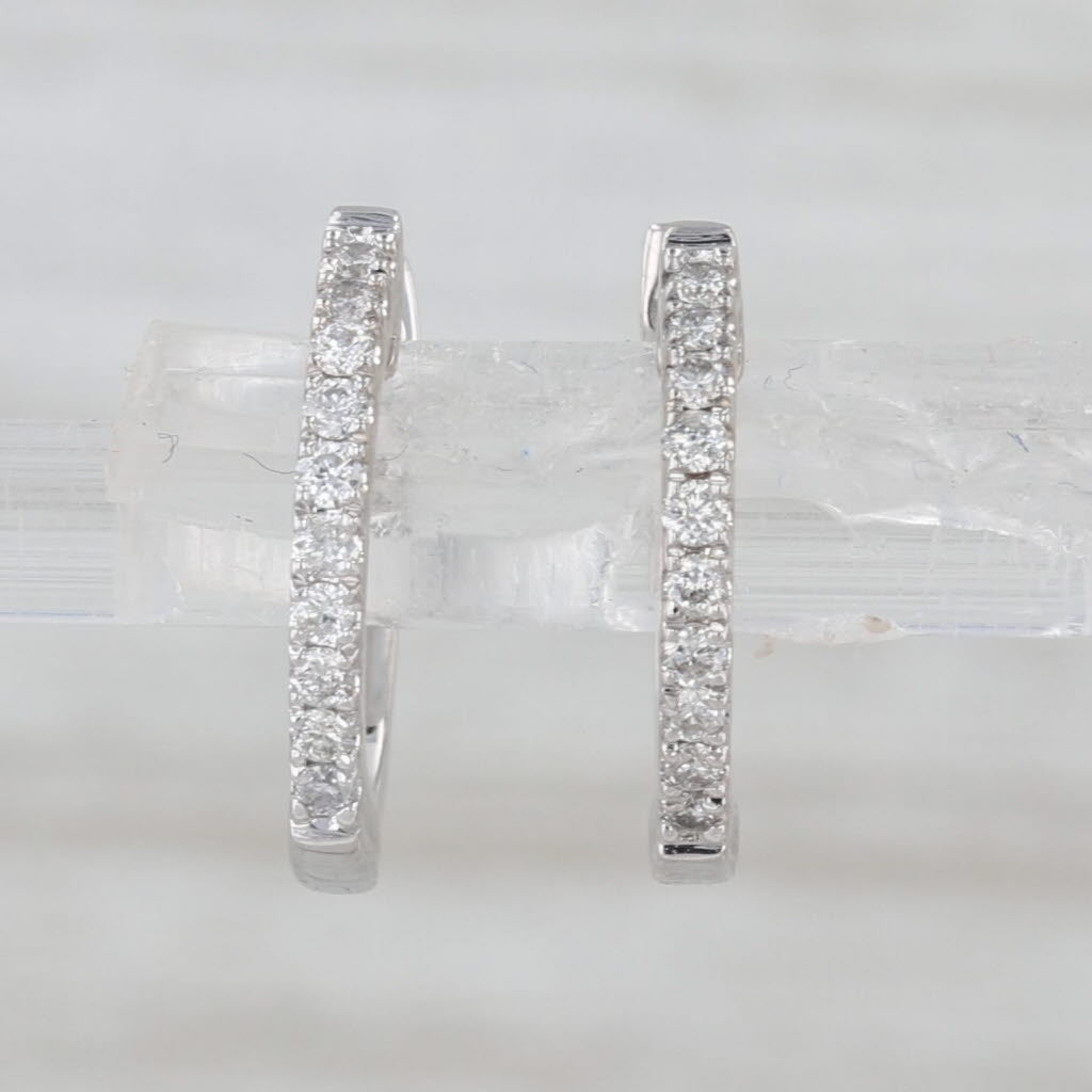 0.20ctw Diamond Hoop Huggie Earrings 10k White Gold Hinged Snap Top Round Hoops