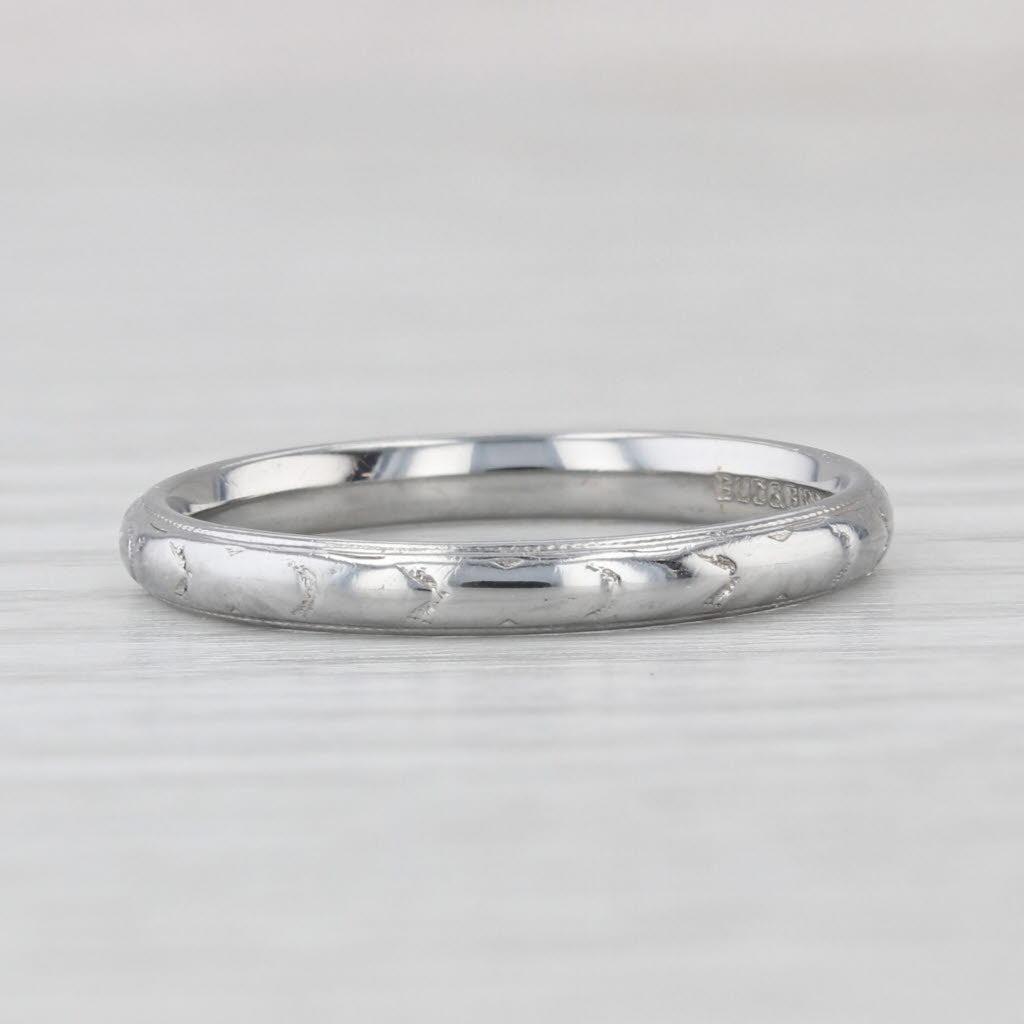 Etched Pattern Ring 18k White Gold Wedding Band Size 7 Stackable Bud & Blossom