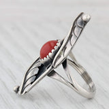 Vintage Native American Red Coral Ring Sterling Silver Size 5.25 Statement