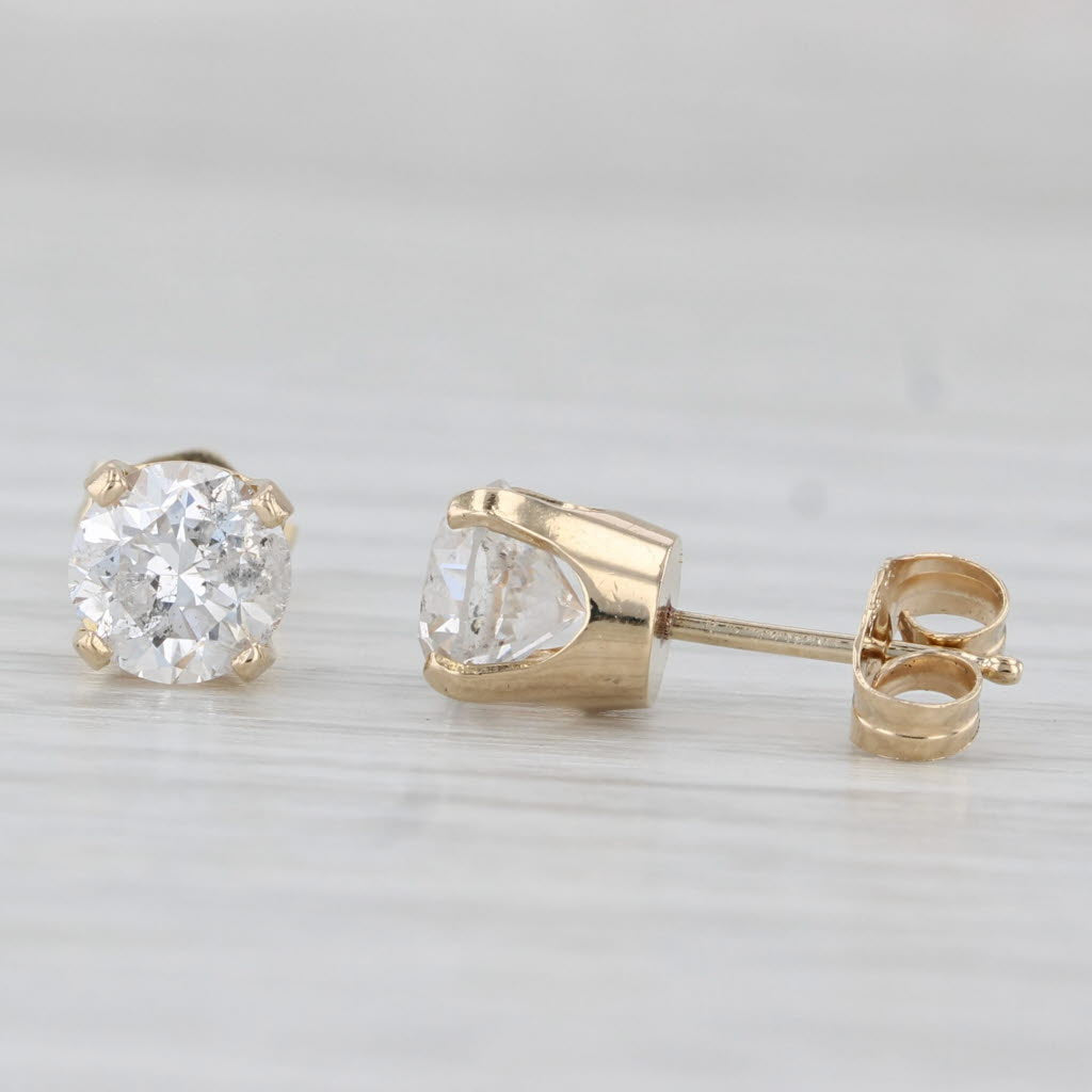 Light Gray 1.47ctw Diamond Round Solitaire Stud Earrings 14k Yellow Gold