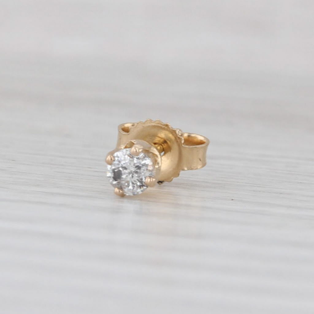 Single 0.11ct Diamond Round Solitaire Stud Earring 14k Yellow Gold