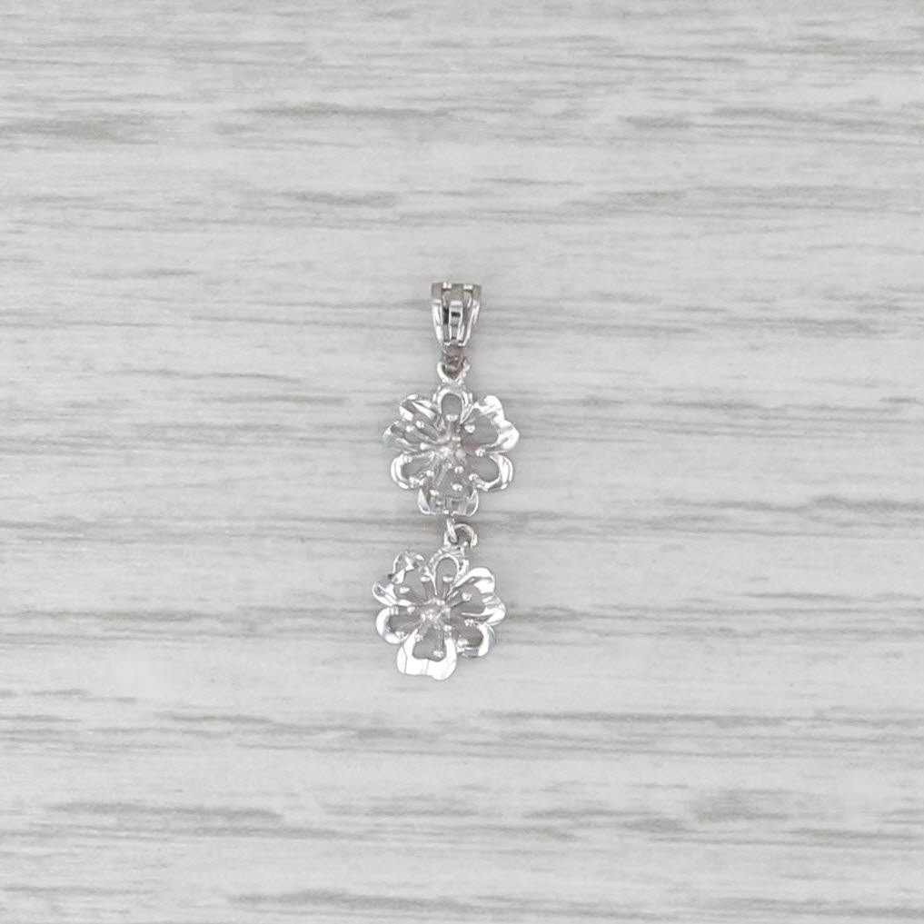 Small Flower Dangle Pendant 18k White Gold 3D Detailing