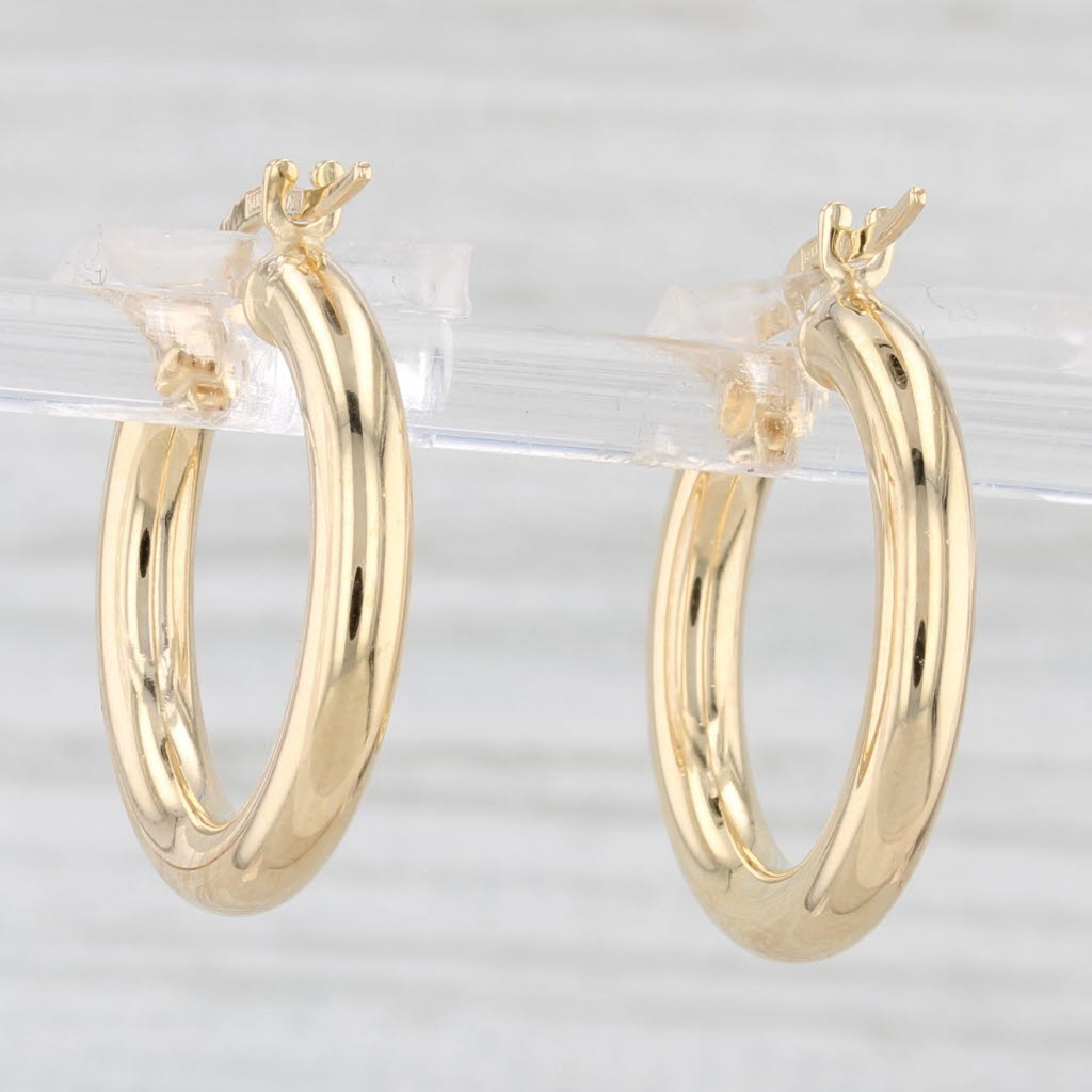 Light Gray New Round Hoop Earrings 14k Yellow Gold Snap Top Hoops 3 x 20 mm