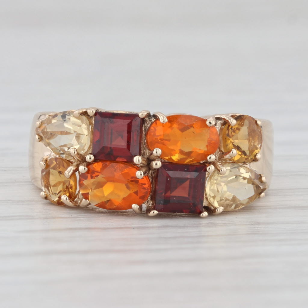 Light Gray 2.08ctw Mexican Fire Opal Garnet Citrine Cluster Ring 14k Yellow Gold Size 7