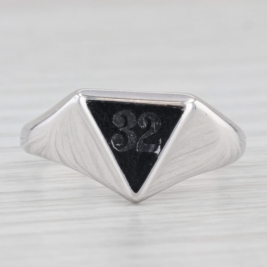 Light Gray Vintage Unique 32nd Degree Scottish Rite Masonic Signet Ring 14k White Gold