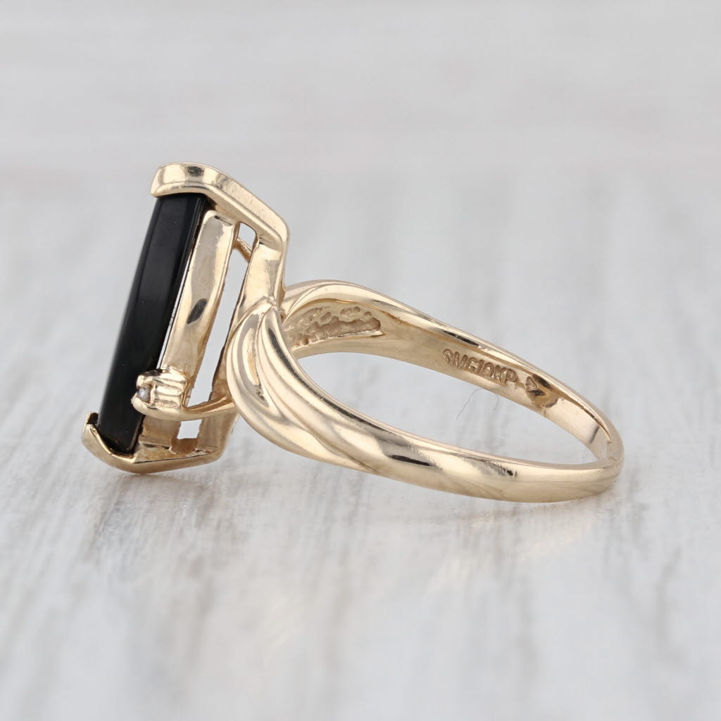 Navette Onyx Diamond Bypass Ring 10k Yellow Gold Size 6.5