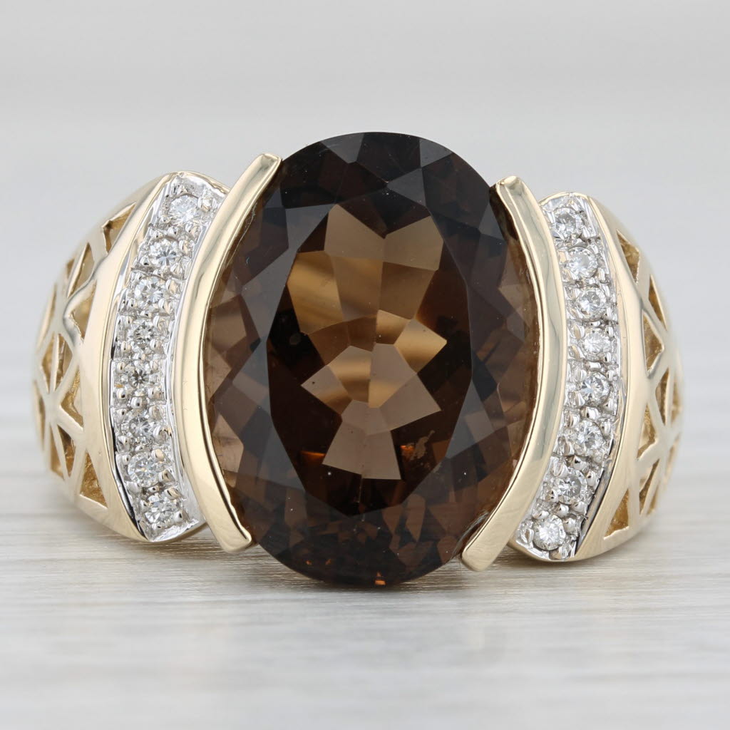 Light Gray 9.10ctw Smoky Quartz Diamond Ring 14k Yellow Gold Size 9.25