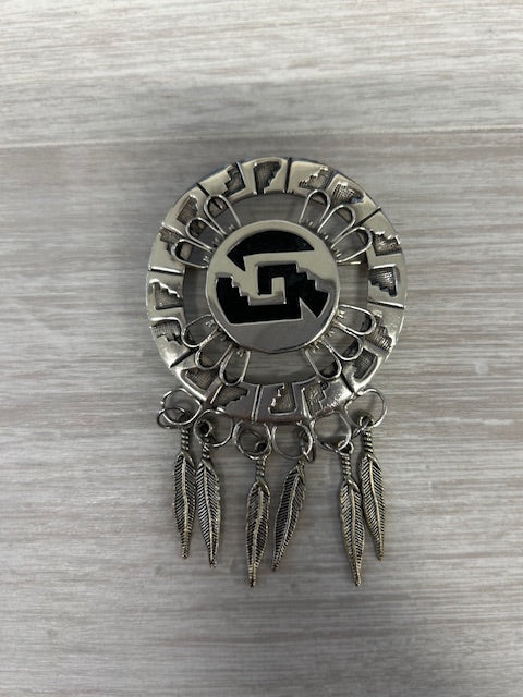 Dark Gray Dream Catcher Brooch Sterling Silver Vintage Mexico Statement