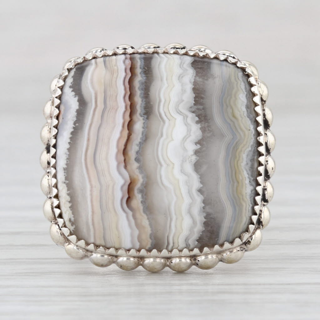 Lace Agate Chalcedony Ring Sterling Silver Size 6 Statement