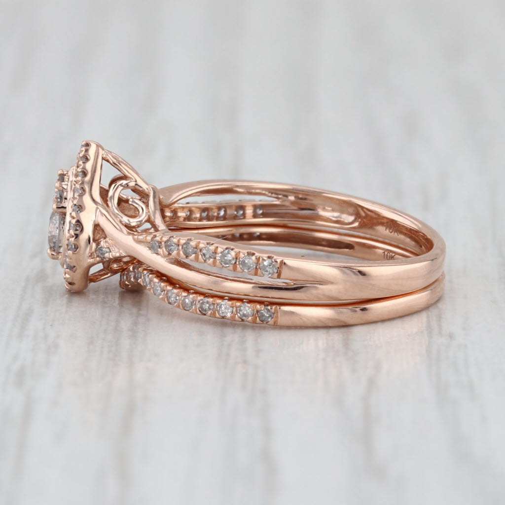 0.37ctw Pear Diamond Halo Engagement Ring Wedding Band Bridal Set 10k Rose Gold