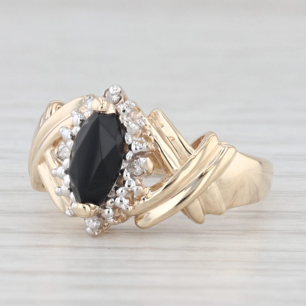 Light Gray Onyx Diamond Halo Ring 10k Yellow Gold Size 5.5