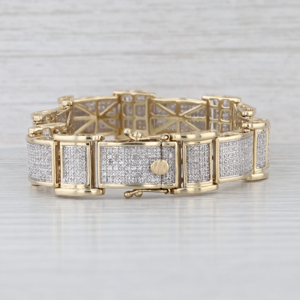 1.70ctw Pave Diamond Link Bracelet 10k Yellow White Gold 8.25" 12.4mm