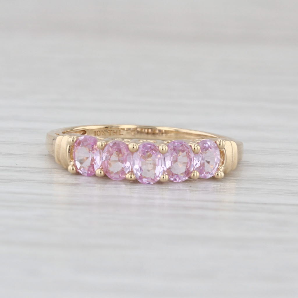 1.20ctw Tiered Pink Sapphire Ring 10k Yellow Gold Size 6 Stackable