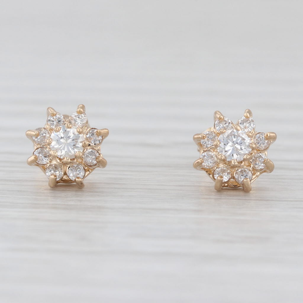 0.46ctw Diamond Flower Stud Earrings 14k Yellow Gold Small Studs