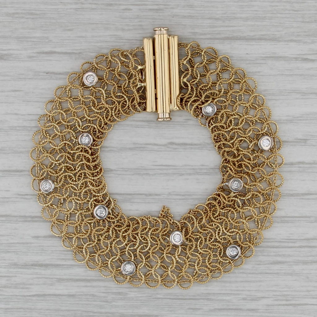 Moda Italia 0.30ctw Diamond Mesh Chain Bracelet 18k Yellow Gold 7.25"