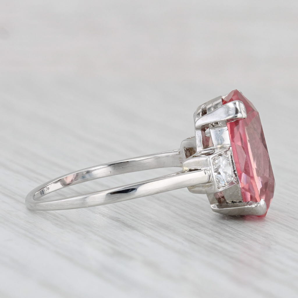 Light Gray 6.29ctw Lab Created Orange Pink Sapphire Diamond Ring Platinum Size 6.5