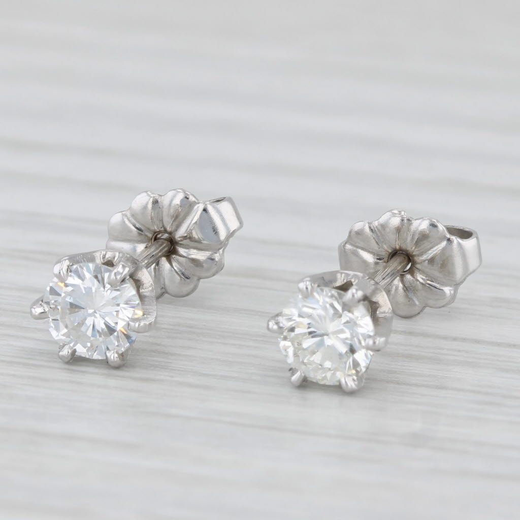 Light Gray 0.90ctw Round Diamond Solitaire Stud Earrings 14k White Gold