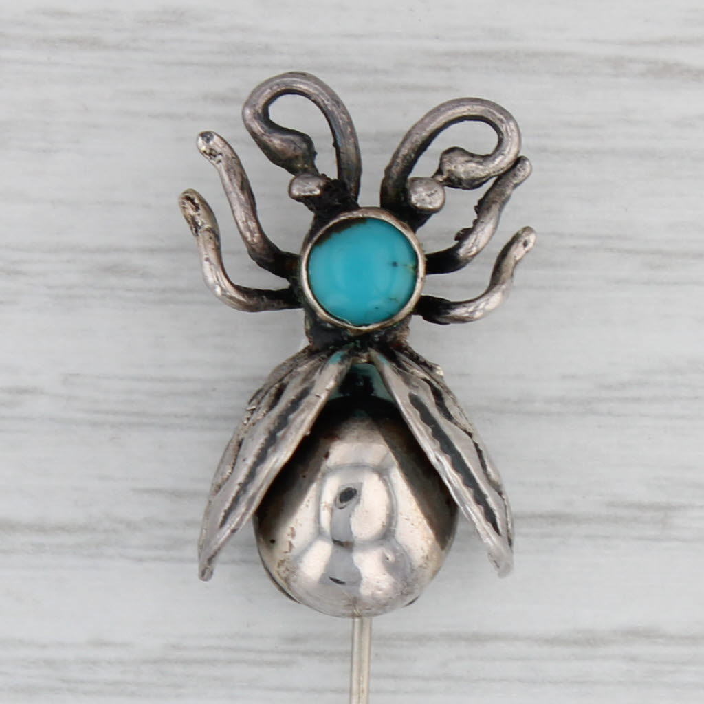 Gray Vintage Native American Bug Stickpin Turquoise Sterling Silver