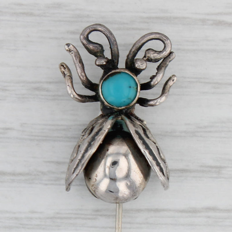 Gray Vintage Native American Bug Stickpin Turquoise Sterling Silver