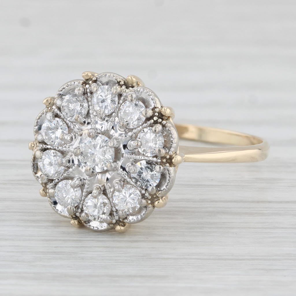 Light Gray Vintage 0.75ctw Diamond Cluster Engagement Ring 10k Yellow Gold Size 9.5