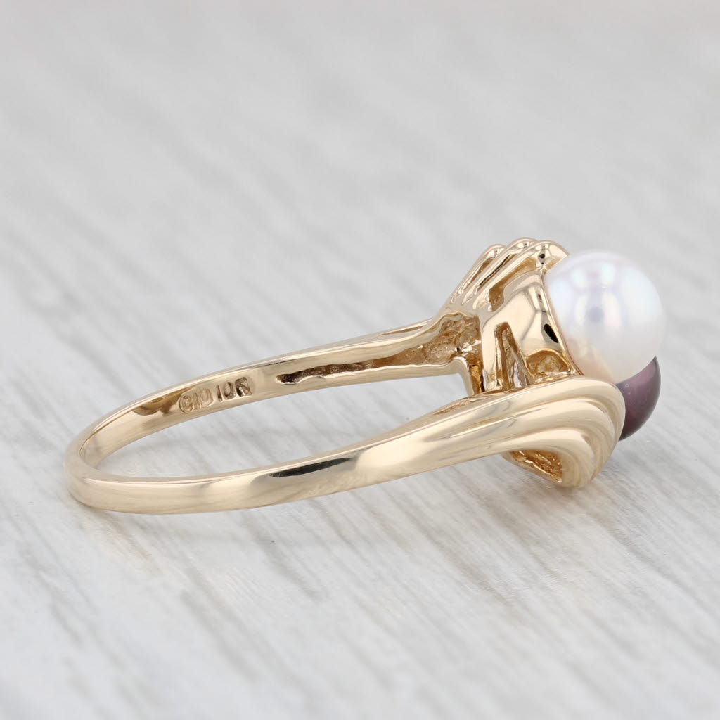 Light Gray Black White Cultured Pearl Bypass Ring 10k Yellow Gold Size 7.75