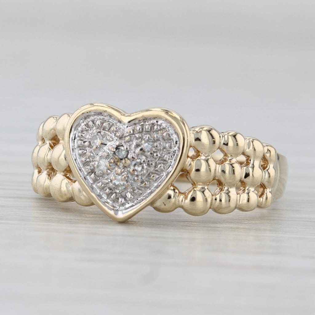 Gray Pave Diamond Heart Ring 10k Yellow White Gold Size 6.5