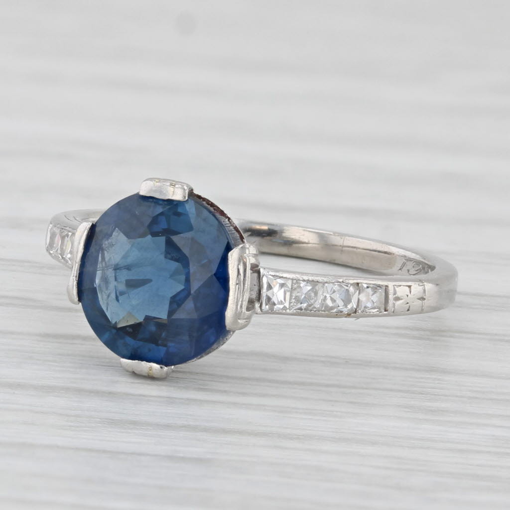 Light Gray 1.82ctw Round Blue Sapphire Diamond Ring Platinum Size 5 GIA Engagement