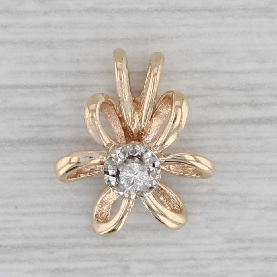 Gray Diamond Solitaire Knot Pendant 14k Yellow Gold Small Drop