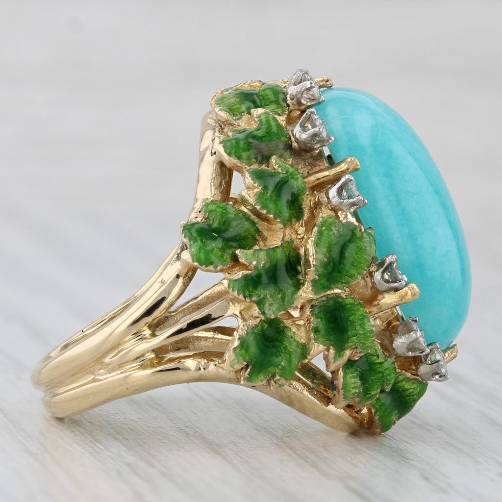 Gray Vintage Amazonite Diamond Ring 18k Yellow Gold Size 6.75 Jack Gutschneider