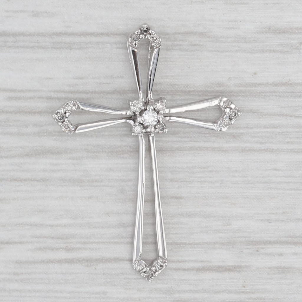 Light Gray Diamond Accented Tapering Cross Pendant 10k White Gold