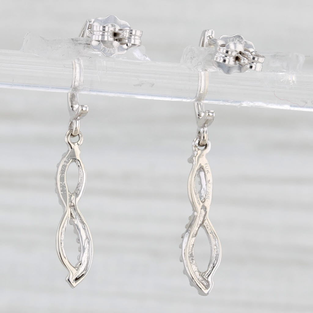 Light Gray Diamond Infinity Charm Dangle Earrings 10k White Gold Pierced Drops