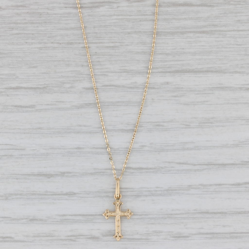 Gray Small Ornate Cross Pendant Necklace 14k Yellow Gold 15.75"-17.75" Cable Chain