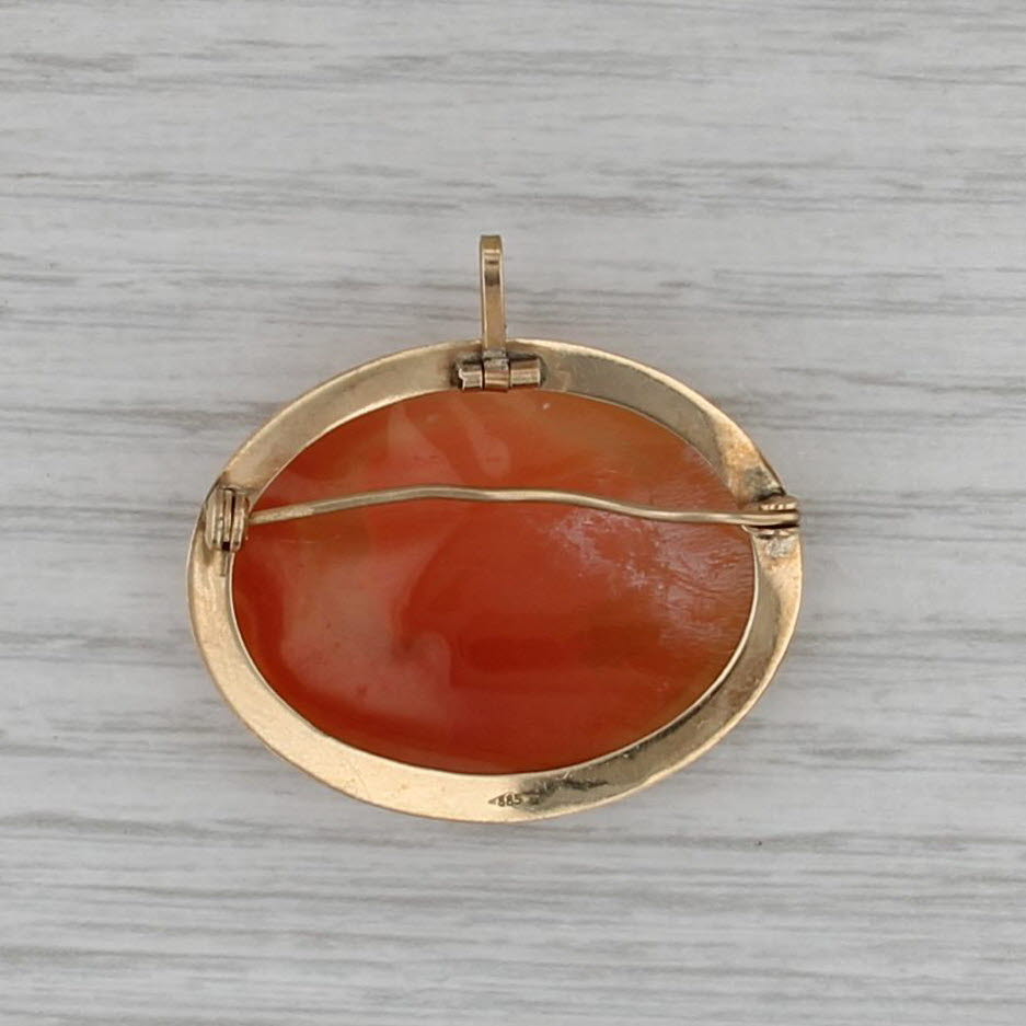 Vintage Carved Shell Cameo Pendant Brooch 14k Yellow Gold Pin