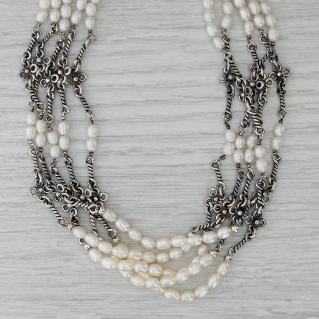 Silpada Cultured Pearl Multistrand Necklace Sterling Silver 16.5" N1214